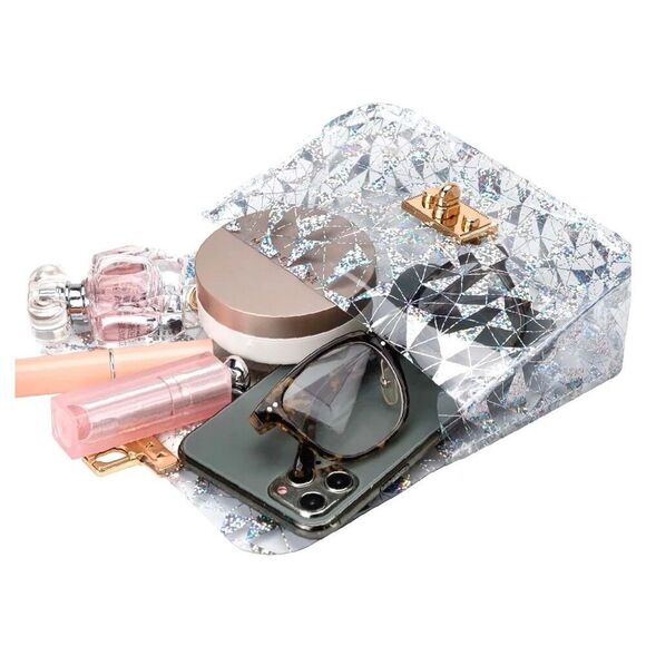 Nice Glitter Geometric Graphic Twist Lock Chain Bag - Women Crossbody good condi - Picture 2 of 7